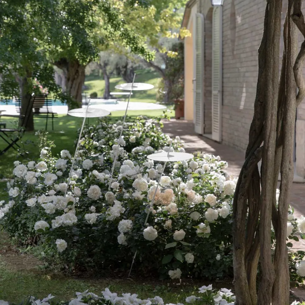 Lampada da Terra Giardino Alluminio Bianco Design a Foglia Ninfea - Cipriam