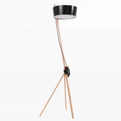 Lampada da Terra in Legno e Metallo con Dettagli in Pelle Vegana - Avetta