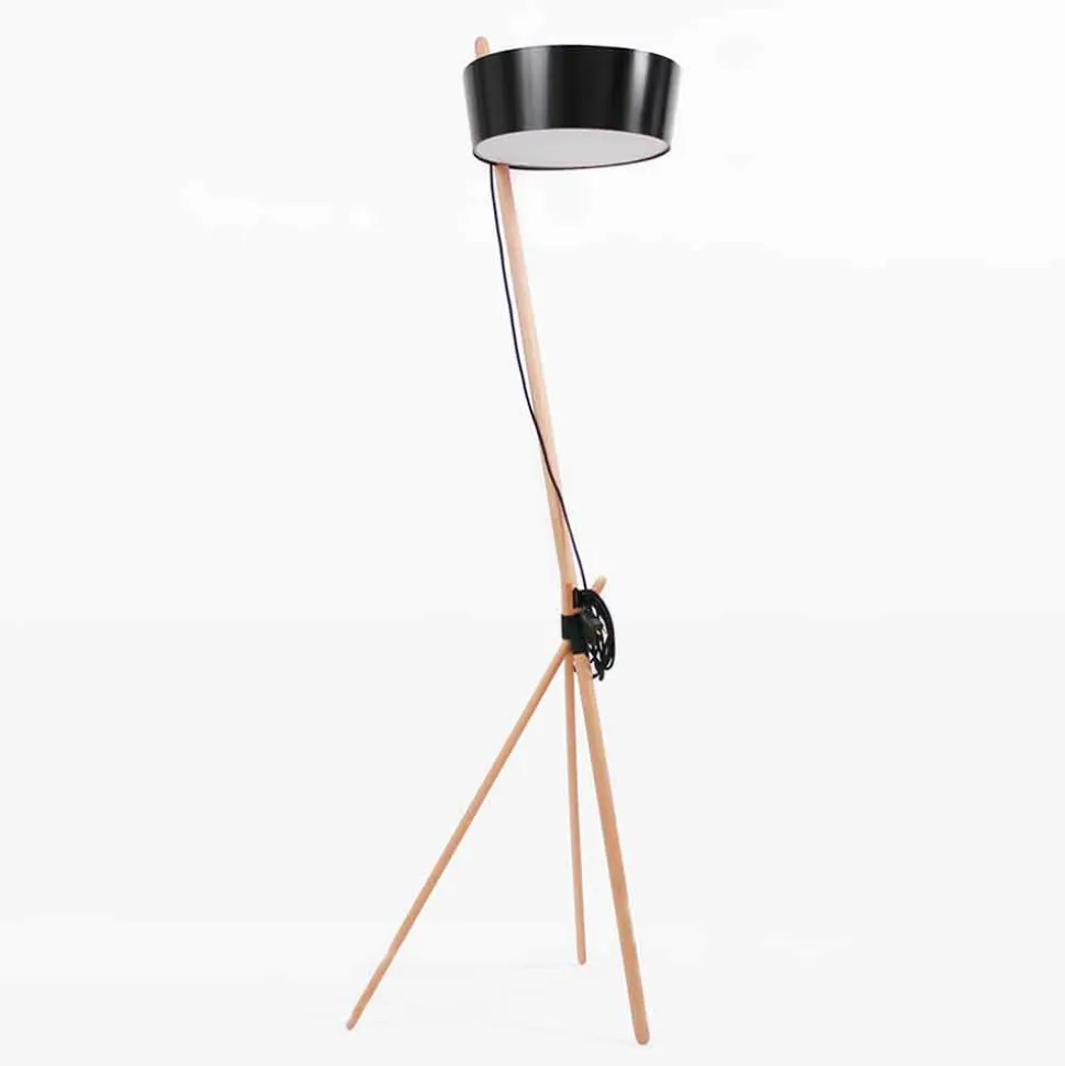 Lampada da Terra in Legno e Metallo con Dettagli in Pelle Vegana - Avetta