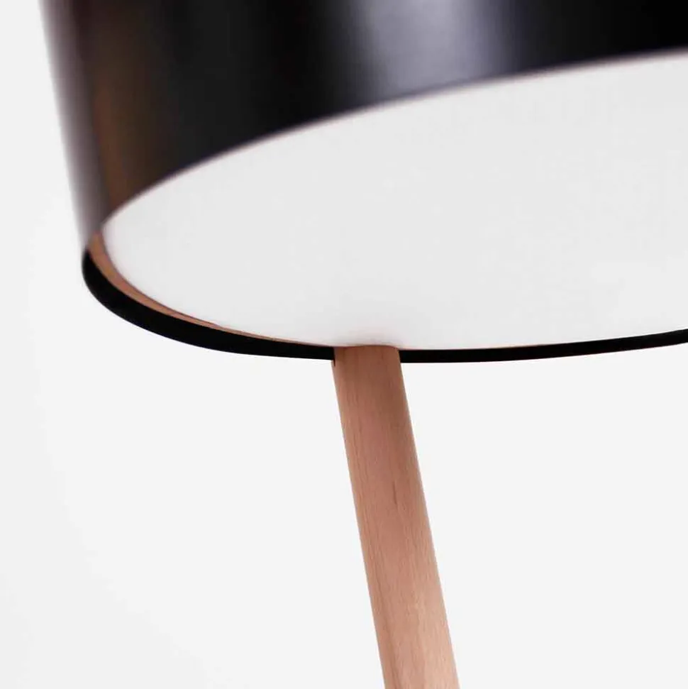 Lampada da Terra in Legno e Metallo con Dettagli in Pelle Vegana - Avetta