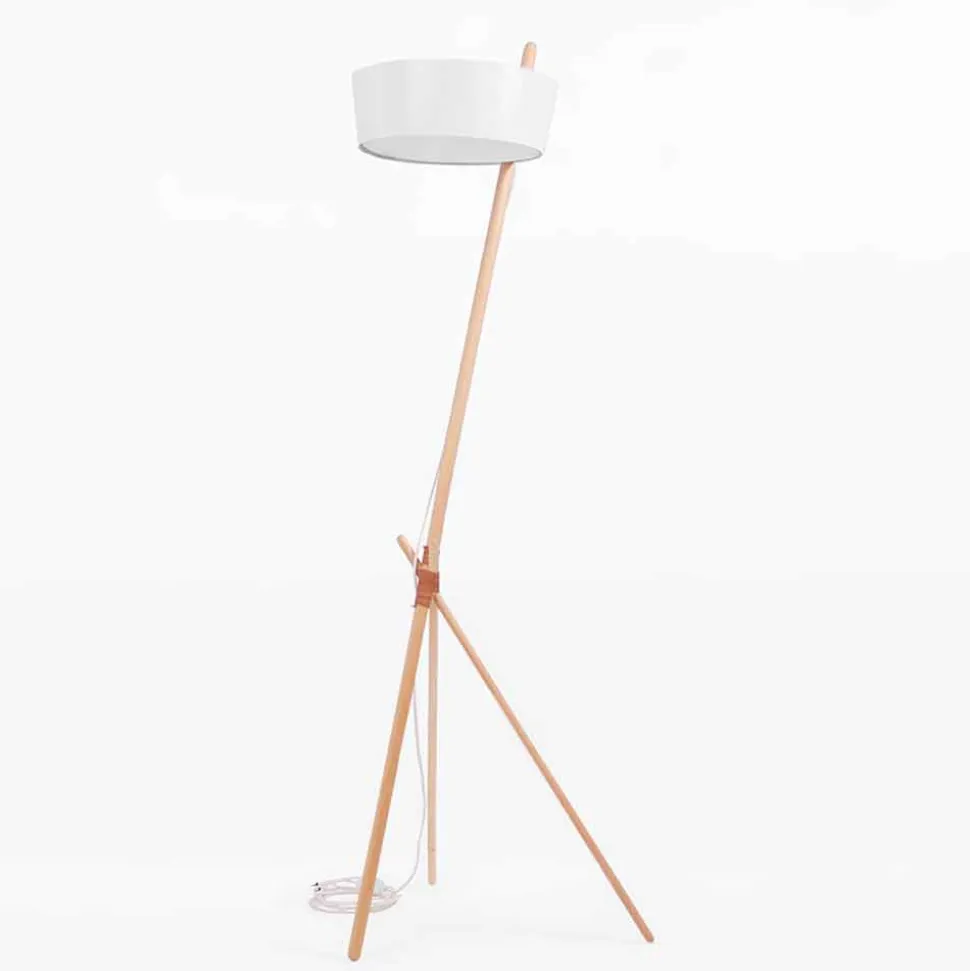 Lampada da Terra in Legno e Metallo con Dettagli in Pelle Vegana - Avetta