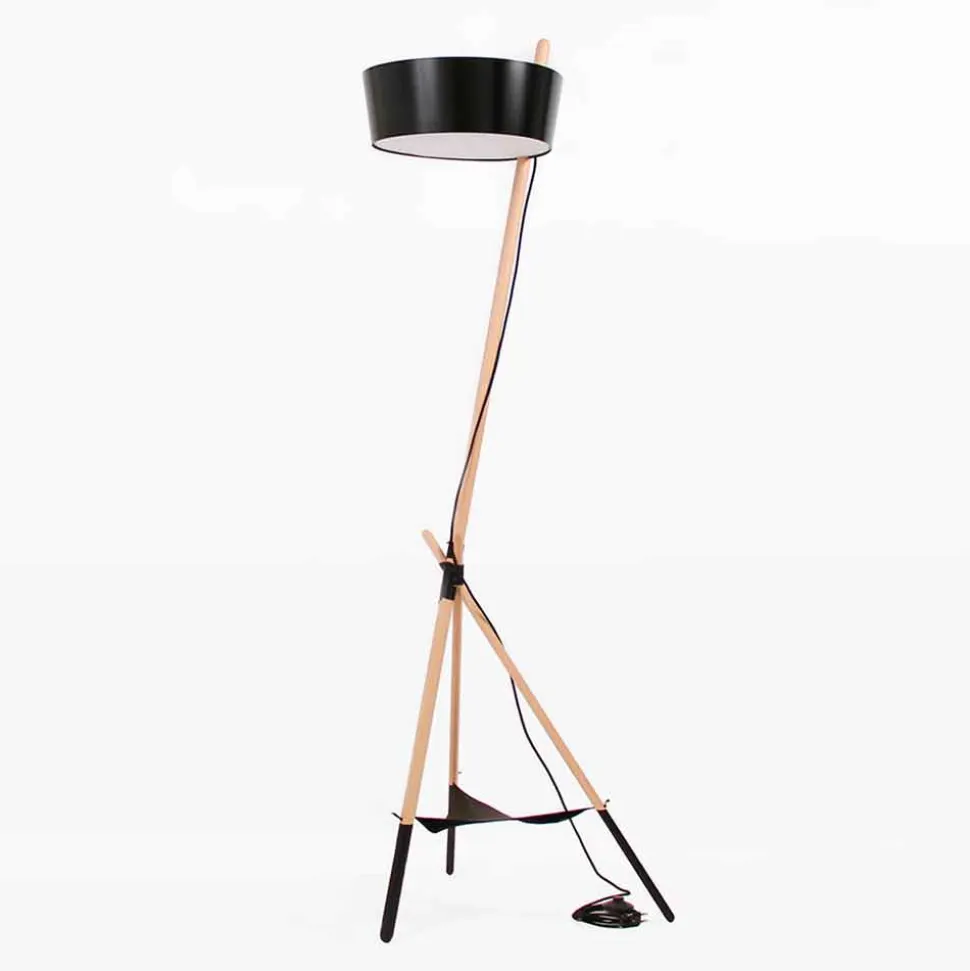 Lampada da Terra in Legno e Metallo con Dettagli in Pelle Vegana - Avetta