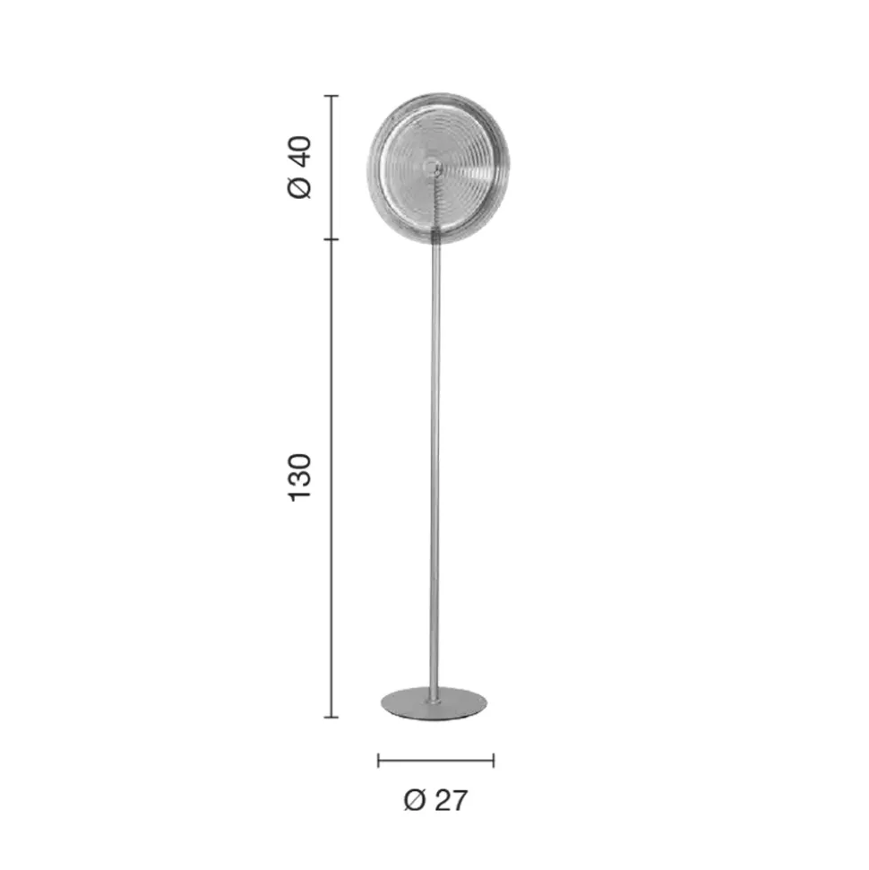 Lampada da Terra in Metallo e Vetro Decorato a Righe Concentriche - Bagolaro