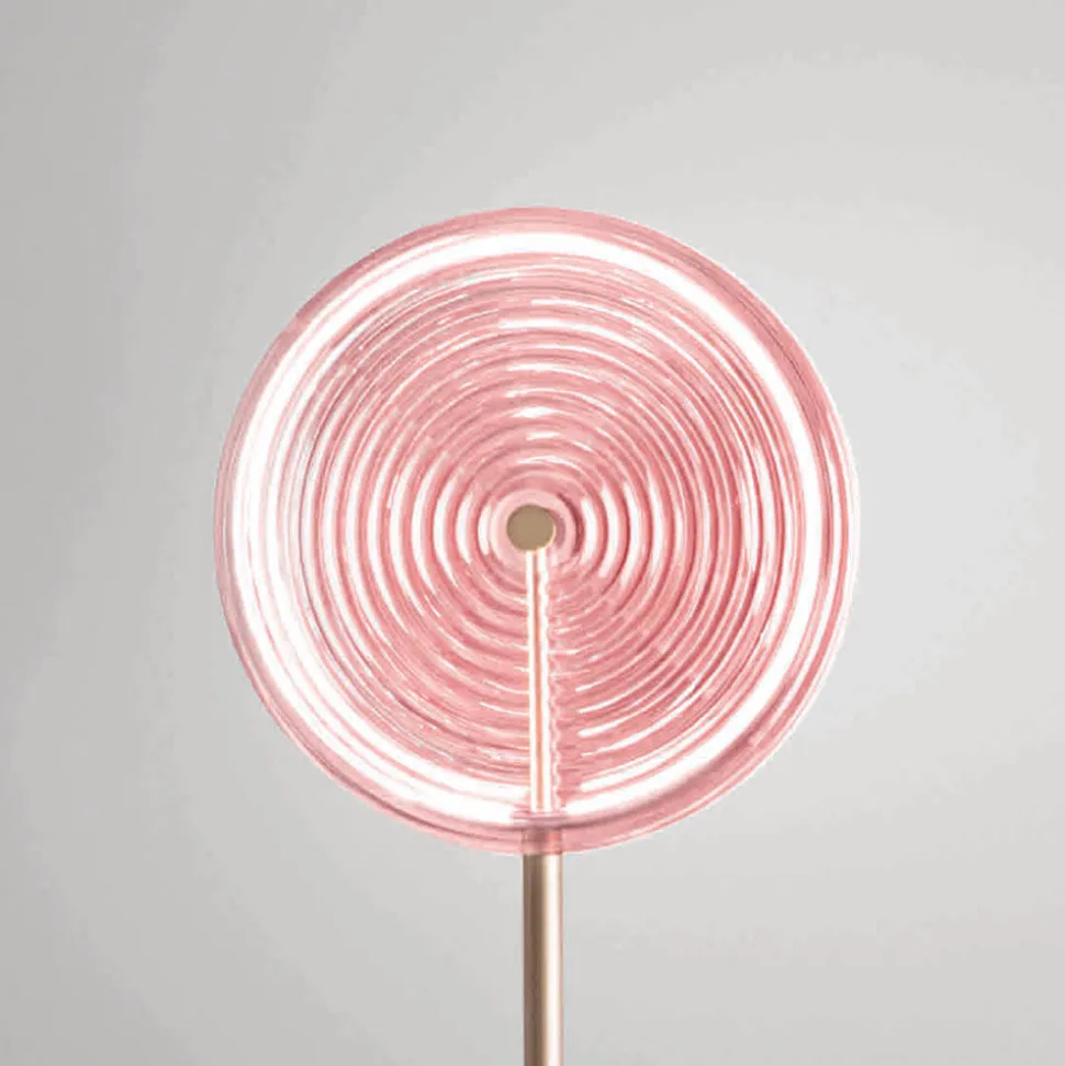 Lampada da Terra in Metallo e Vetro Decorato a Righe Concentriche - Bagolaro