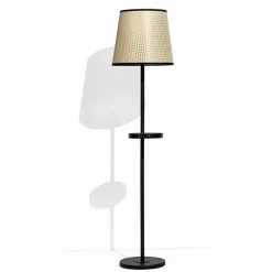 Lampada da Terra in Metallo Nero e Rattan con Mensola Made in Italy - Livia