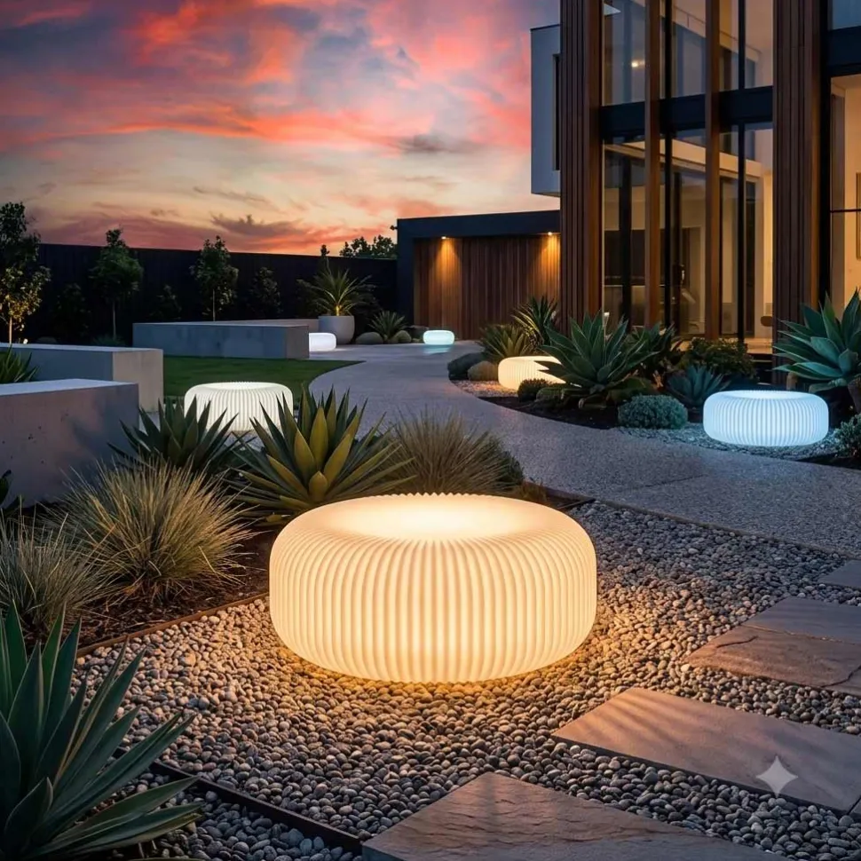 Lampada da Terra in Polietilene Alabastro per Esterni Made in Italy - Disco