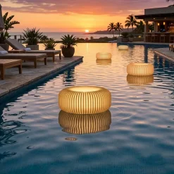 Lampada da Terra in Polietilene Alabastro per Esterni Made in Italy - Disco