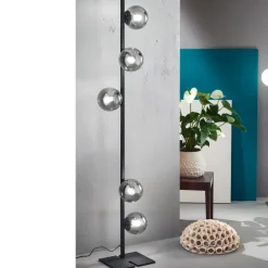 Lampada da Terra Moderna in Metallo Nero o Oro e Vetro Soffiato - Birga