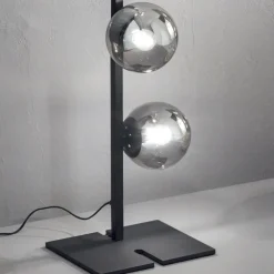 Lampada da Terra Moderna in Metallo Nero o Oro e Vetro Soffiato - Birga