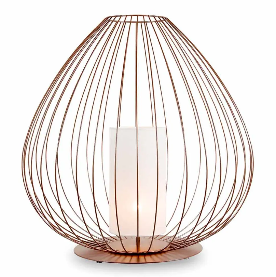 Lampada da Terra o da Appoggio in Filo Metallico Bianco o Bronzo - Lanterna