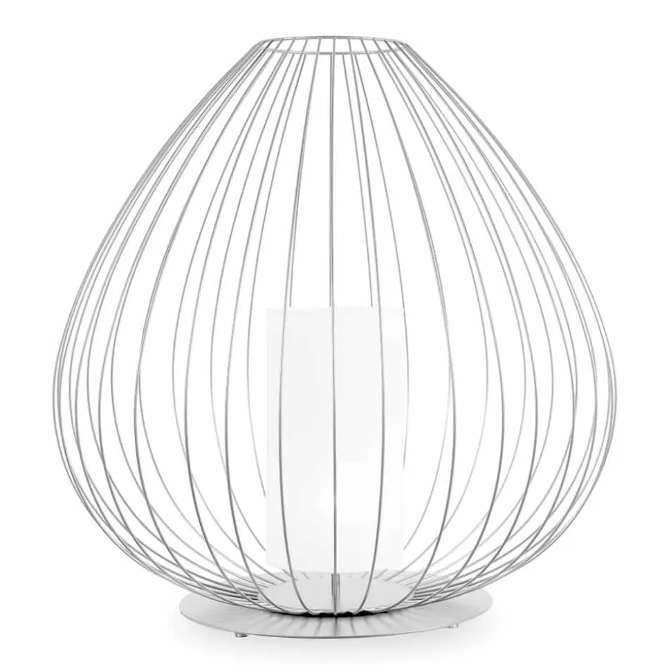 Lampada da Terra o da Appoggio in Filo Metallico Bianco o Bronzo - Lanterna