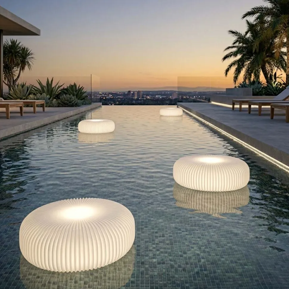 Lampada da Terra per Esterni in Polietilene Bianco Made in Italy - Disco