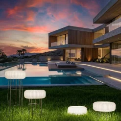 Lampada da Terra per Esterni in Polietilene Bianco Made in Italy - Disco