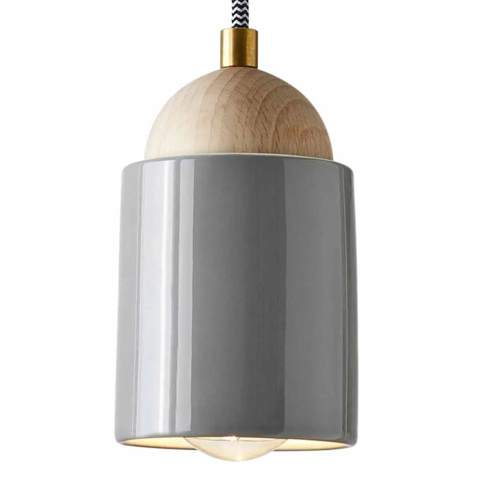 Lampada di design a sospensione in legno e ceramica made in Italy Asia