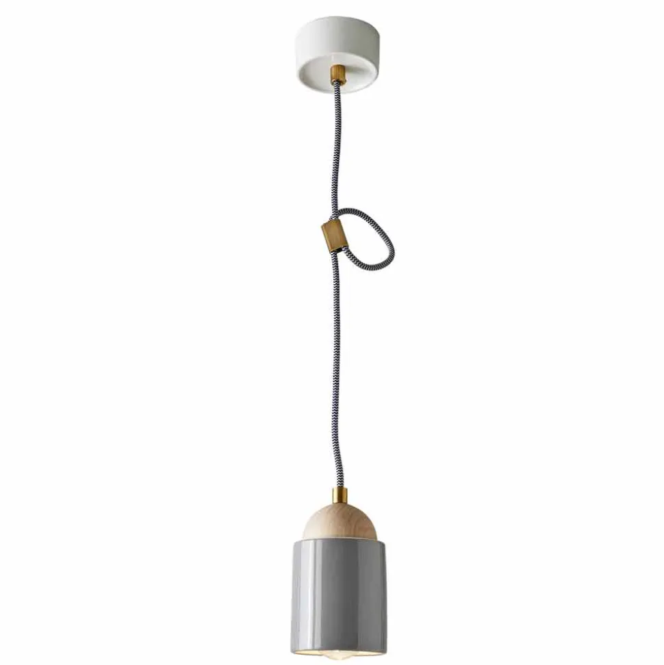 Lampada di design a sospensione in legno e ceramica made in Italy Asia