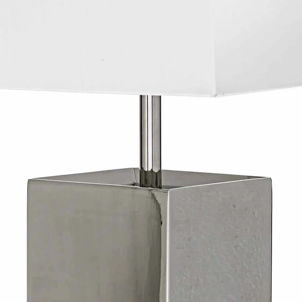 Lampada di design moderno da tavolo in acciaio e paralume bianco Renna
