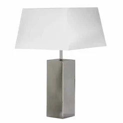 Lampada di design moderno da tavolo in acciaio e paralume bianco Renna