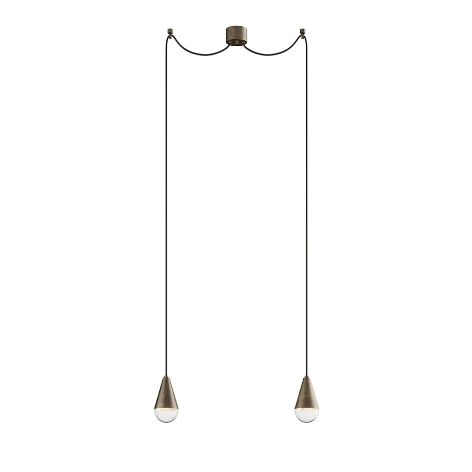 Lampada Doppia a Sospensione in Ferro e Vetro Made in Italy - Nuvoloso