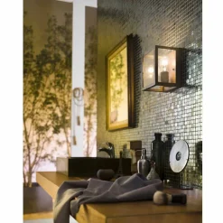 Lampada industriale da parete in ottone e vetro Quadro Il Fanale