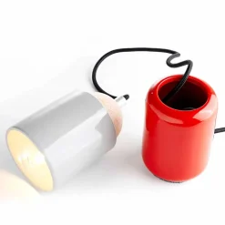 Lampada moderna da tavolo ceramica e legno di faggio made Italy Asia