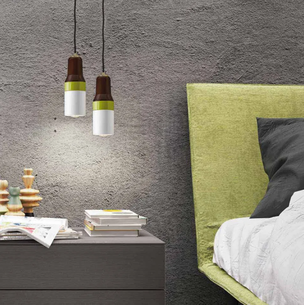 Lampada moderna sospesa in ottone e ceramica fatta in Italia Asia