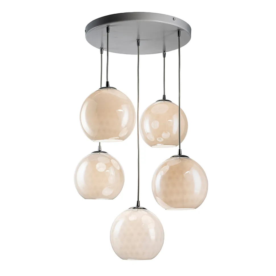 Lampadario a Cinque Cupole Sospeso in Vetro Veneziano Made in Italy - Lucilla