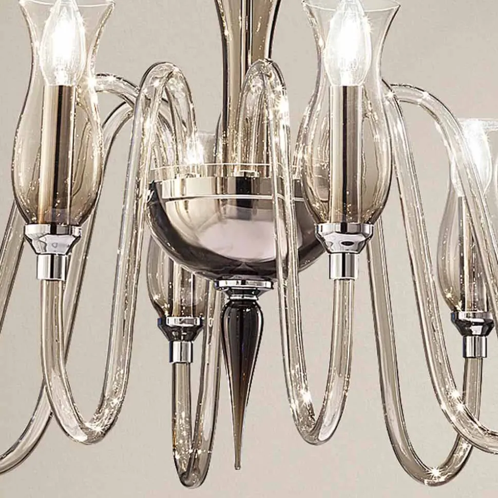 Lampadario a 8 Luci Artigianale in Vetro Veneziano Fumè Made in Italy - Vittoria