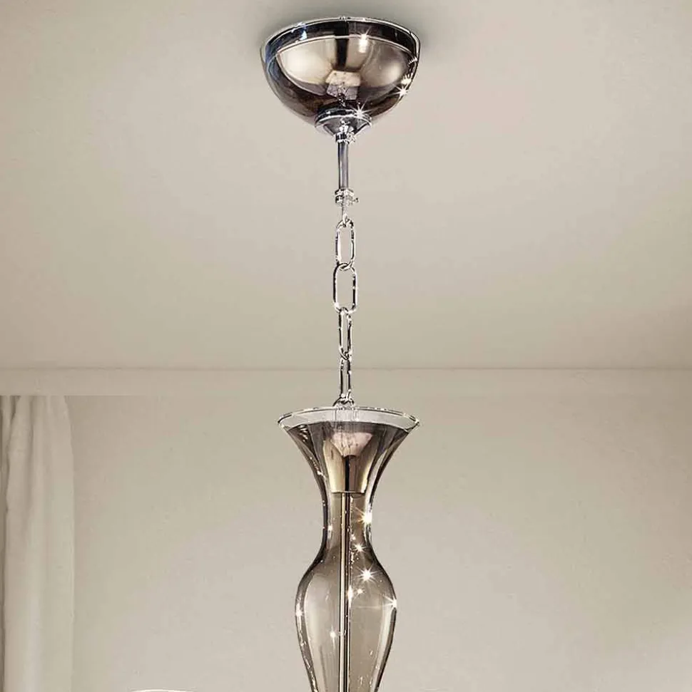 Lampadario a 8 Luci Artigianale in Vetro Veneziano Fumè Made in Italy - Vittoria