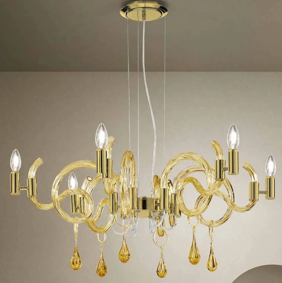Lampadario a 6 Luci Artigianale in Vetro di Venezia Made in Italy - Bernadette
