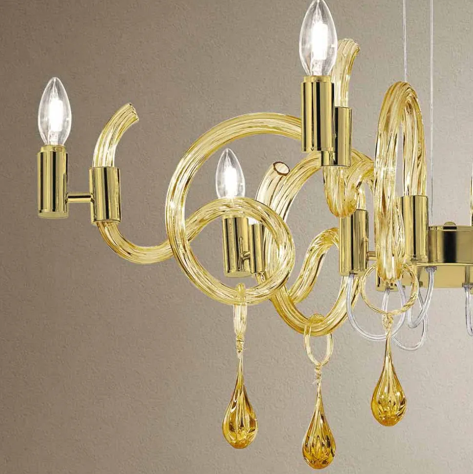 Lampadario a 6 Luci Artigianale in Vetro di Venezia Made in Italy - Bernadette