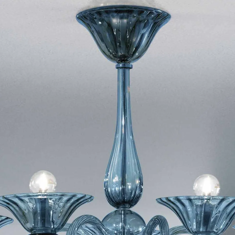 Lampadario a 5 Luci Artigianale in Vetro di Venezia, Made in Italy - Margherita