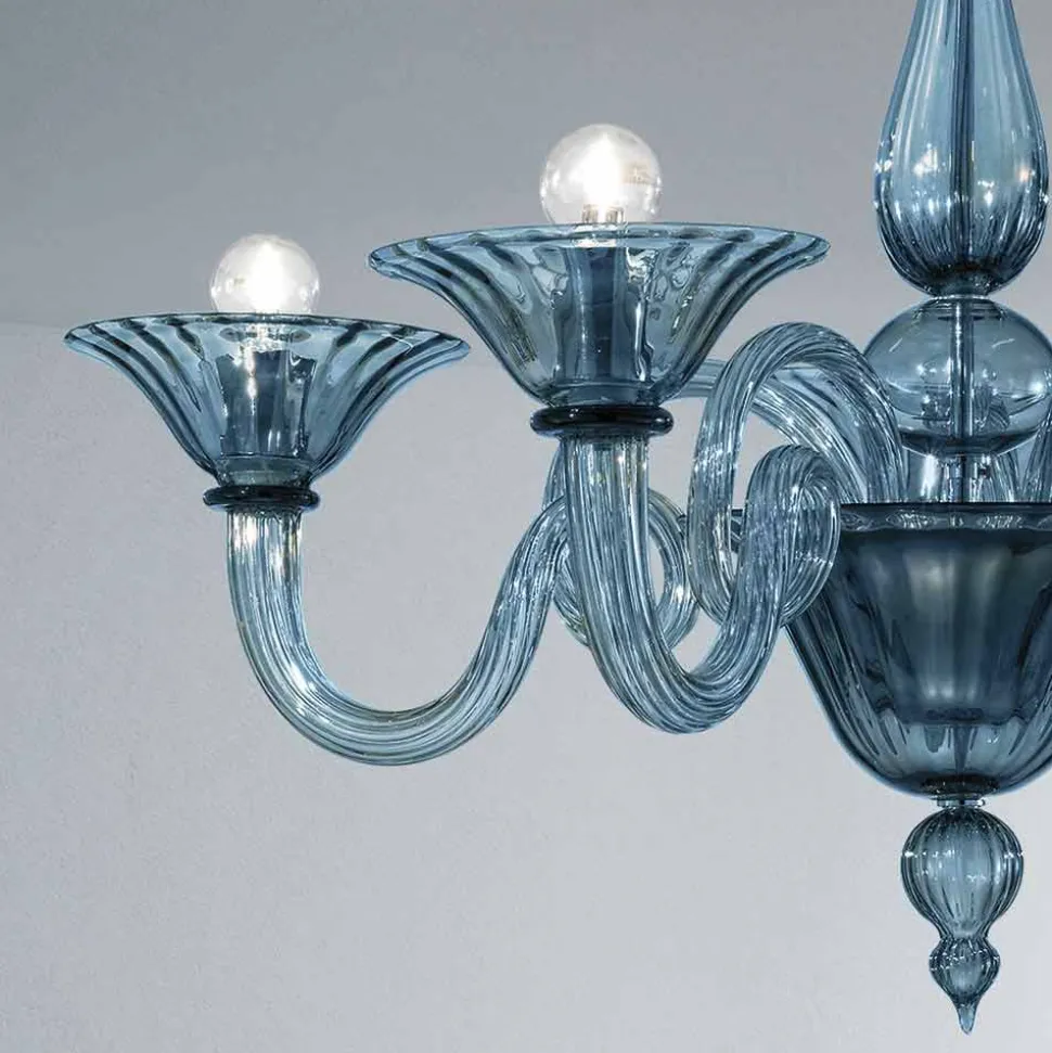 Lampadario a 5 Luci Artigianale in Vetro di Venezia, Made in Italy - Margherita