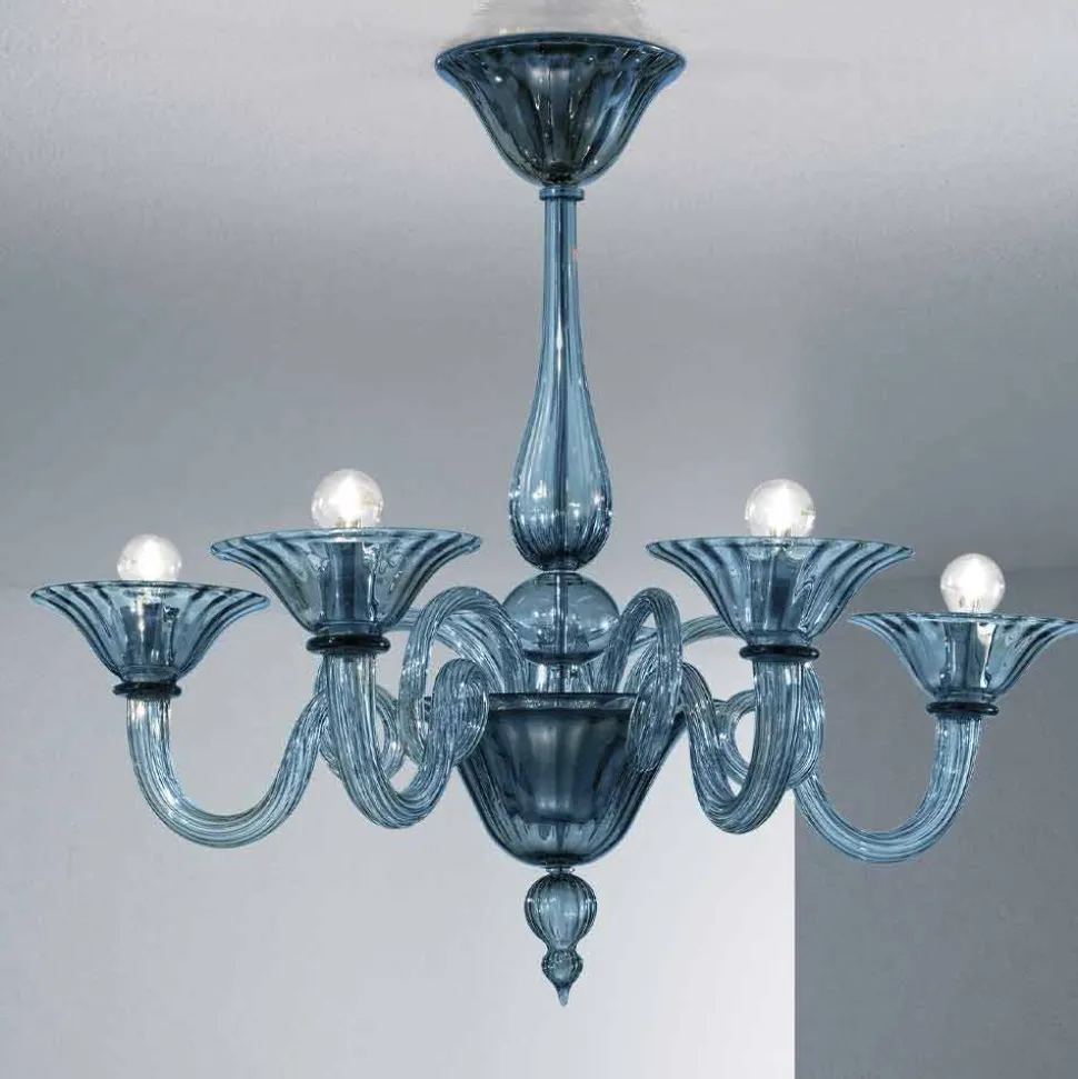 Lampadario a 5 Luci Artigianale in Vetro di Venezia, Made in Italy - Margherita