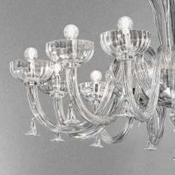 Lampadario a 12 Luci Fatto a Mano in Vetro Veneziano, Made in Italy - Regina