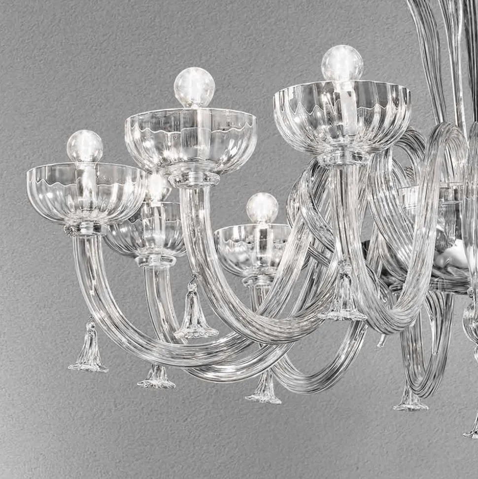 Lampadario a 12 Luci Fatto a Mano in Vetro Veneziano, Made in Italy - Regina