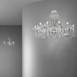 Lampadario a 12 Luci Fatto a Mano in Vetro Veneziano, Made in Italy - Regina