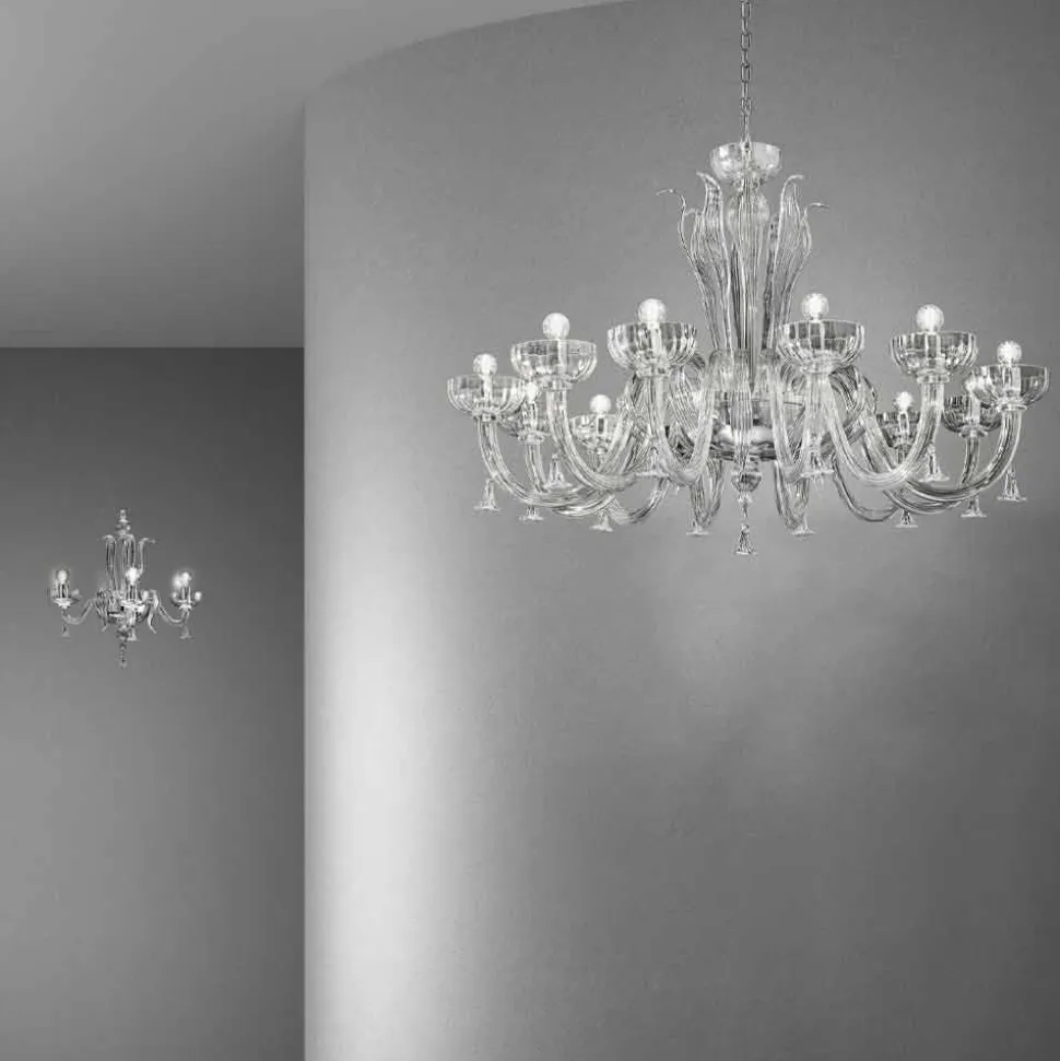 Lampadario a 12 Luci Fatto a Mano in Vetro Veneziano, Made in Italy - Regina