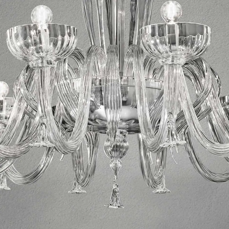 Lampadario a 12 Luci Fatto a Mano in Vetro Veneziano, Made in Italy - Regina