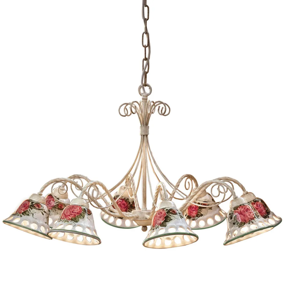 Lampadario a 8 Luci in Ceramica Fatta a Mano con Passanastri - Napoli