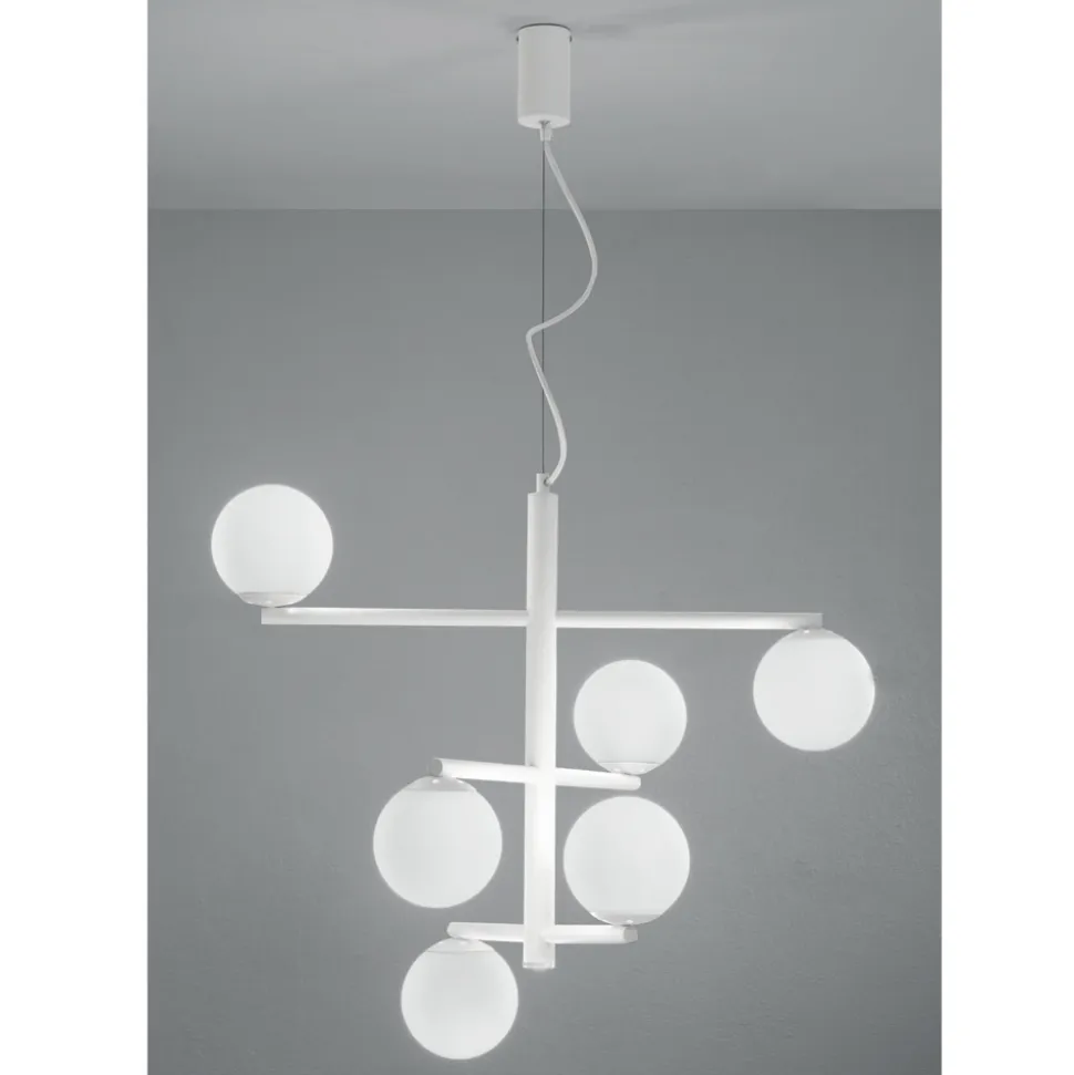 Lampadario a 6 Luci in Metallo Verniciato con Diffusori in Vetro - Lido