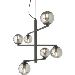 Lampadario a 6 Luci in Metallo Verniciato con Diffusori in Vetro - Lido