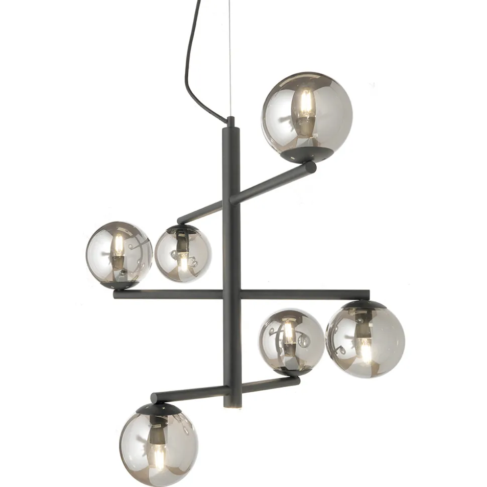 Lampadario a 6 Luci in Metallo Verniciato con Diffusori in Vetro - Lido