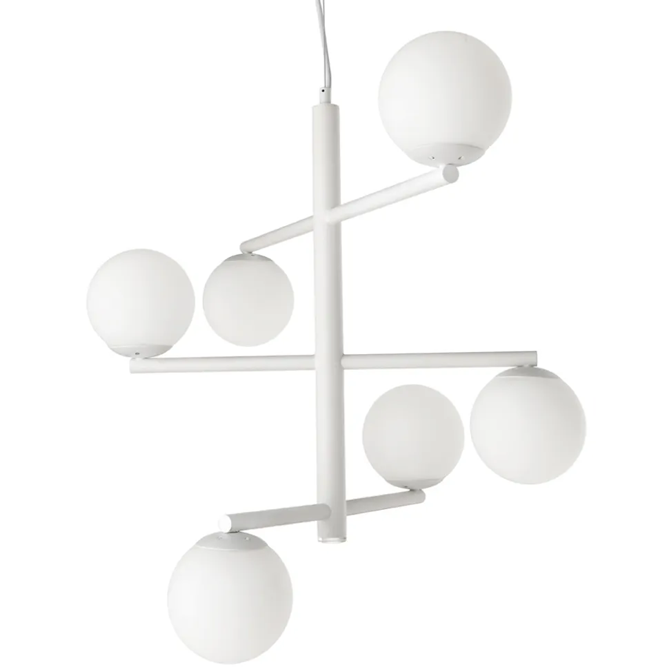 Lampadario a 6 Luci in Metallo Verniciato con Diffusori in Vetro - Lido