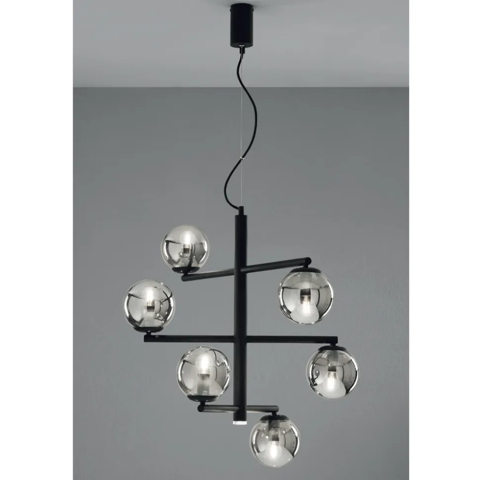 Lampadario a 6 Luci in Metallo Verniciato con Diffusori in Vetro - Lido