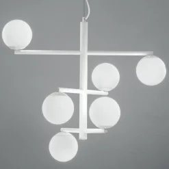 Lampadario a 6 Luci in Metallo Verniciato con Diffusori in Vetro - Lido