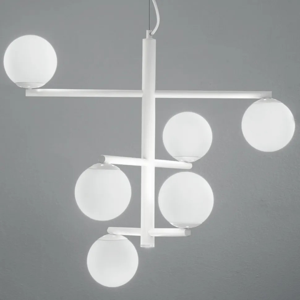 Lampadario a 6 Luci in Metallo Verniciato con Diffusori in Vetro - Lido
