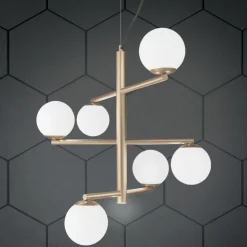 Lampadario a 6 Luci in Metallo Verniciato con Diffusori in Vetro - Lido