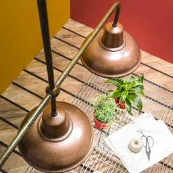 Lampadario a 3 Luci in Rame e Ottone Stile Vintage - Contrada by Il Fanale