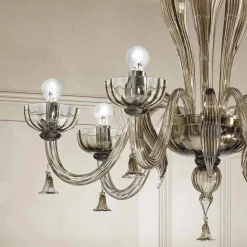 Lampadario a 6 Luci in Vetro Veneziano, Realizzato a Mano in Italia - Regina