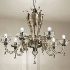 Lampadario a 6 Luci in Vetro Veneziano, Realizzato a Mano in Italia - Regina